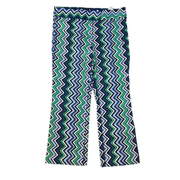 New Zara Chevron Blue Black White Green Linen Blend Pants Large - Picture 2 of 7